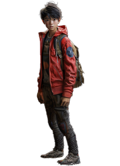 Adolescent Character in a red jacket with backpack.