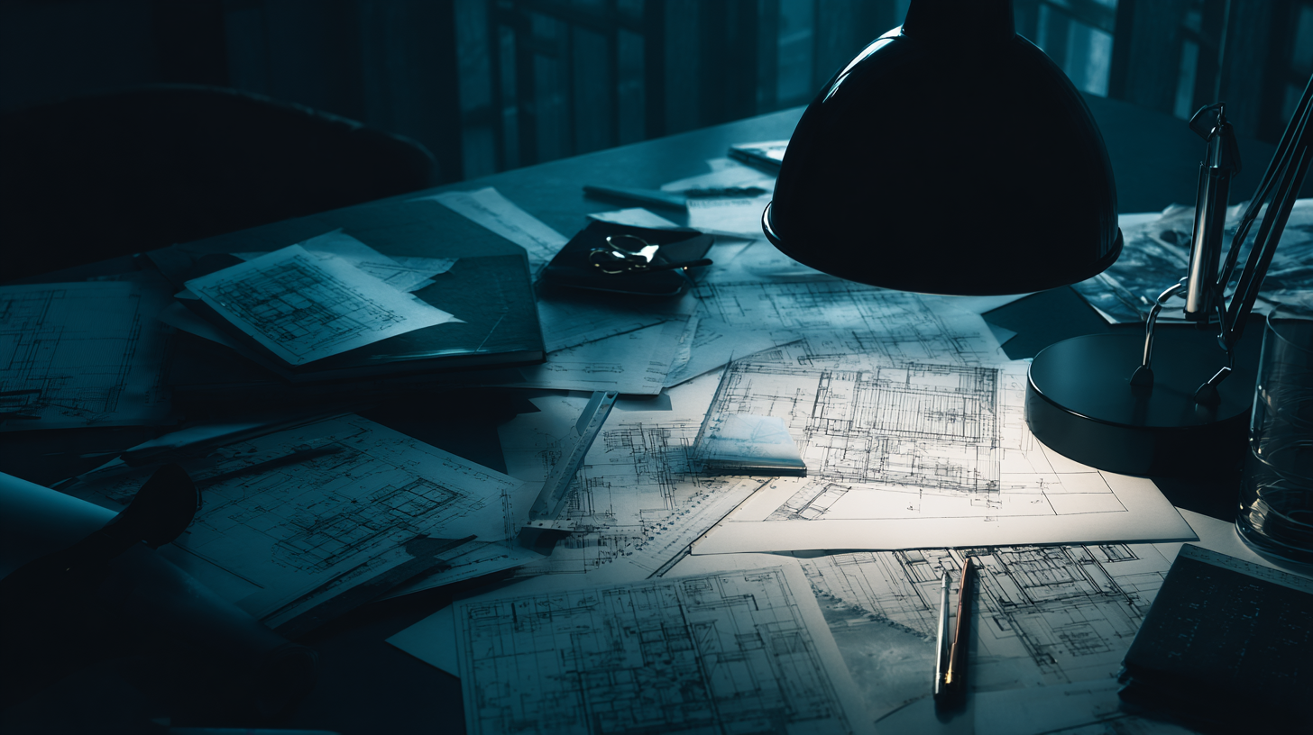 Overhead view of design desk